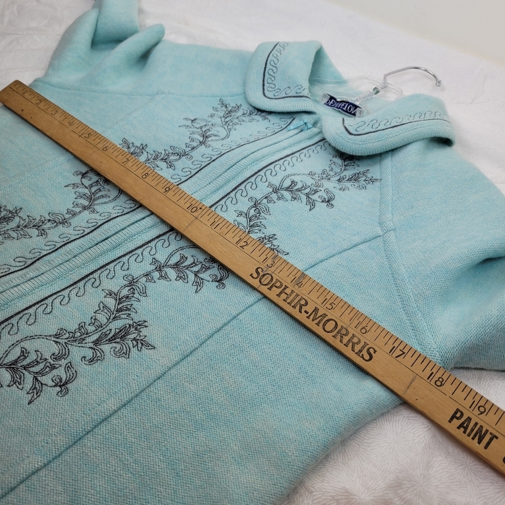 Pendleton 100% wool pale aqua zipper cardigan collar gray embroidery grandma XS - Picture 6 of 11
